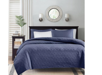 Madison Park 3pc King/California King Vancouver Reversible Coverlet Set Navy: Microfiber, Lightweight, 170 Thread Count