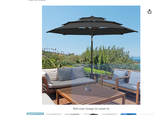 wikiwiki 9 FT Patio Umbrellas 3-Tiers Outdoor Table Market Umbrella with Push Button Tilt/Crank