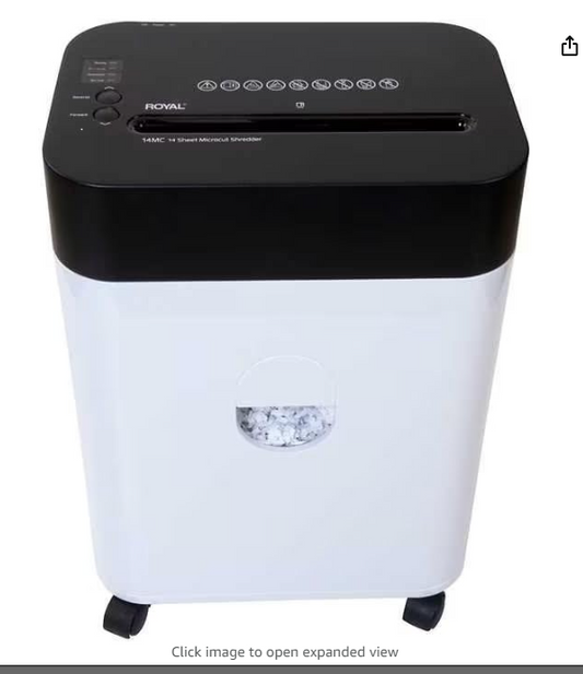 Royal Shredder Micro-Cut Paper Shredder, 14-Sheet, Black/White