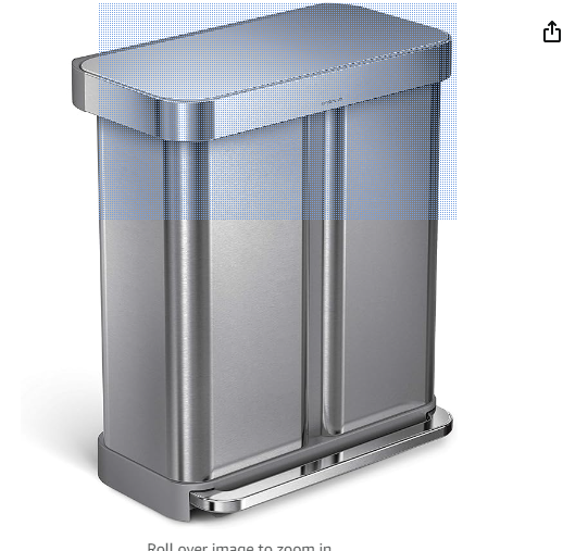 simplehuman 58 Liter/15.3 Gallon Step Can Liner Pocket, Brushed Stainless Steel Dual Compartment Recycler