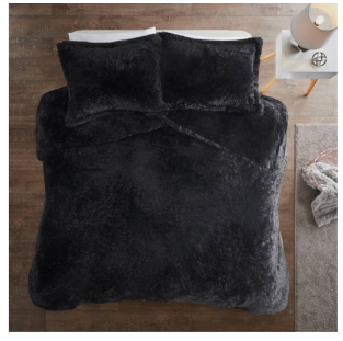 Intelligent Design Full/Queen Leena Shaggy Fur Duvet Cover Set - Black