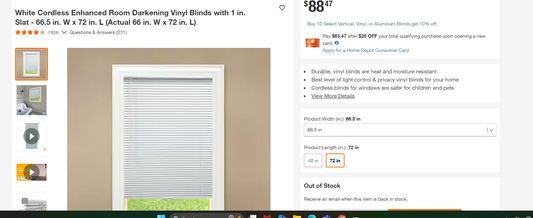 White Cordless Enhanced Room Darkening Vinyl Blinds with 1 in. Slat - 66.5 in. W x 72 in. L (Actual 66 in. W x 72 in. L)