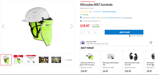 Milwaukee BOLT Sunshade