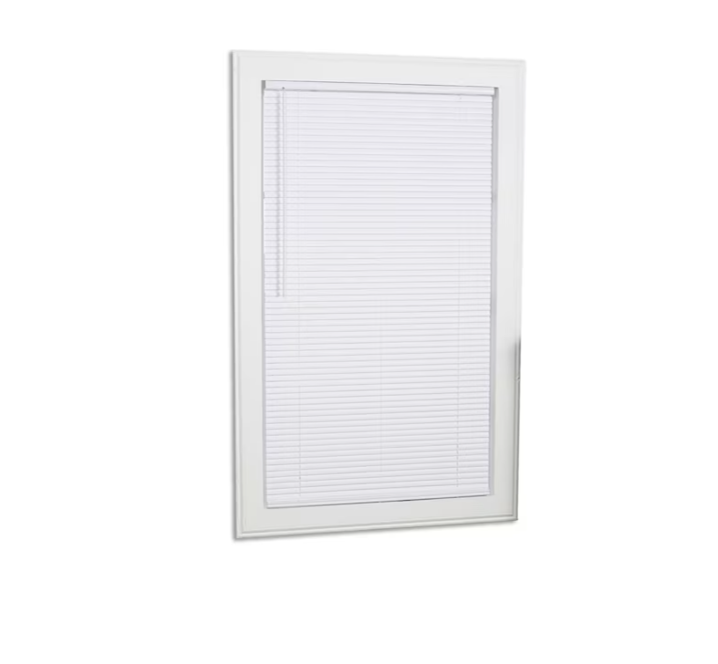 Project Source 1-in Slat Width 58-in x 64-in Cordless White Vinyl Room Darkening Mini-blinds