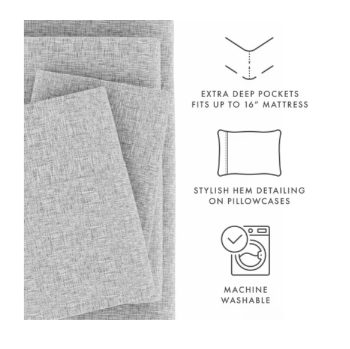 Becky Cameron Premium Ultra Soft 4-Piece Light Gray Chambray Microfiber Full Sheet Set