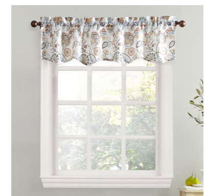 No. 918 Sheer Signy Jacobean Pattern Rod Pocket Kitchen Curtain Valance White 54x14