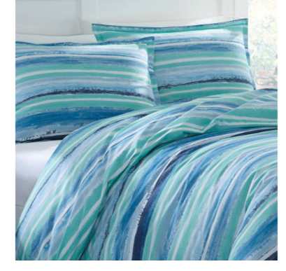 Poppy & Fritz Alex 3-Piece Aqua Blue Striped Cotton Full/Queen Duvet Cover Set