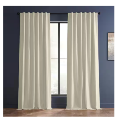 Exclusive Fabrics & Furnishings Off White Textured Faux Dupioni Silk Blackout Curtain - 50 in. W x 96 in. L Rod Pocket with Back Tab Single Window Panel