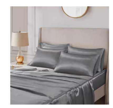 Madison Park Satin 6-Piece Grey Solid Polyester King Luxury Sheet Set