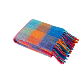 Fireside Merry Bright Plaid Faux Mohair Fringe Throw, 50 x 60 - Brown - 50x60