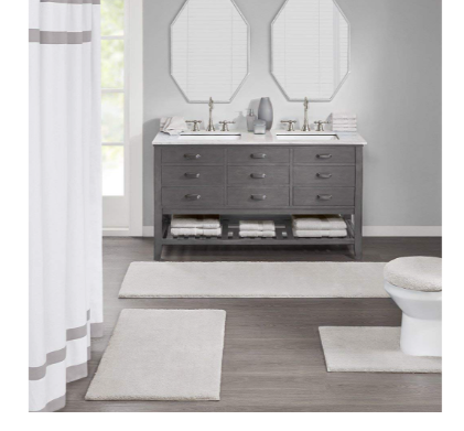 20x24 Marshmallow Bath Rug Taupe: Madison Park, Microfiber, Latex Backing, Machine Washable