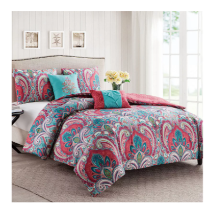 VCNY Home Casa Real 5-Piece Multicolor Damask Reversible Comforter Set  King  Adult Unisex