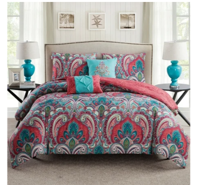 VCNY Home Casa Real 5-Piece Multicolor Damask Reversible Comforter Set  King  Adult Unisex