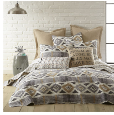 Levtex Home Santa Fe Quilt Soft Grey Cream and Tan Full/Queen Quilt Size (88 x 92in.)  Reversible Pattern