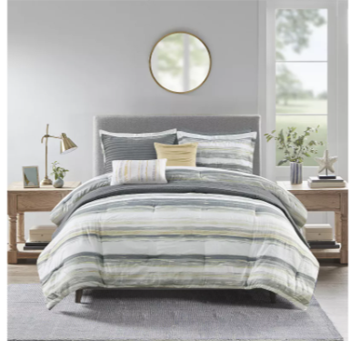 Madison Park 8 Piece Printed Seersucker Comforter and Coverlet Set Collection FULL/QUEEN