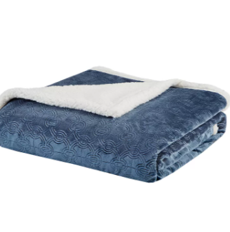 Madison Park Oversized Plush Throw Blanket Ultra Soft 60x70 Textured Embossed Micro Velour Blanket Blue