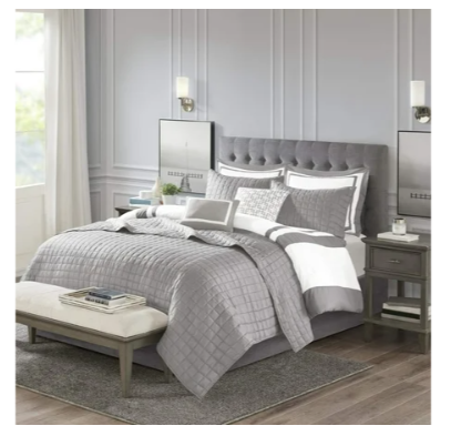 Madison Park Heritage 8 Piece Comforter and Coverlet Set Collection in Grey FULL/QUEEN