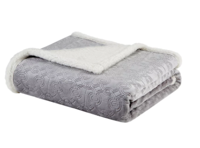 Madison Park Oversized Plush Throw Blanket Ultra Soft 60x70  Textured Embossed Micro Velour Blanket  Gray