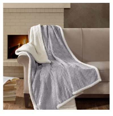 Madison Park Oversized Plush Throw Blanket Ultra Soft 60x70  Textured Embossed Micro Velour Blanket  Gray