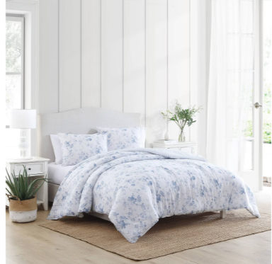 Laura Ashley- King Comforter Set  Reversible Cotton Bedding with Matching Sham(s)  Farmhouse Home D cor (Belinda Blue  King)