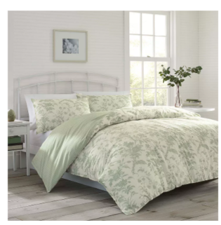 Laura Ashley Home - King Duvet Cover Set  Reversible Cotton Bedding Matching Shams Natalie Sage 3 pcs  King