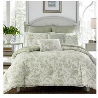 Laura Ashley Home - King Duvet Cover Set  Reversible Cotton Bedding Matching Shams Natalie Sage 3 pcs  King