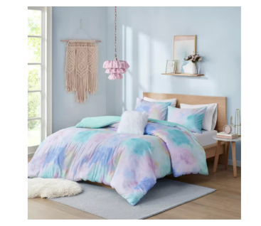 Intelligent Design Polyester Printed Duvet Cover Set with Aqua Finish TWIN