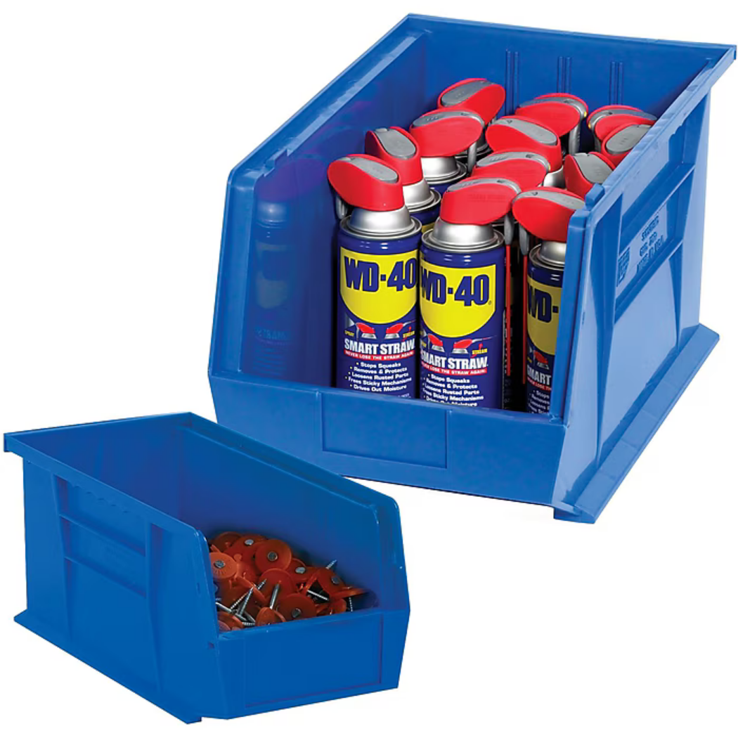 Box Partners Plastic Stack & Hang Bin Boxes 10 7/8" x 5 1/2" x 5" Blue 12/Case BINP1155B