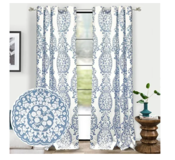 Driftaway Samantha Thermal/Room Darkening Grommet Unlined Window Curtains Damask Medallion Pattern Set Of Two Panels  Each 52 X96  (Blue)