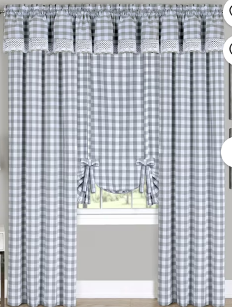 Sweet Home Collection Curtain Panels (2) Buffalo Check 42 In. X 84 In. Grey