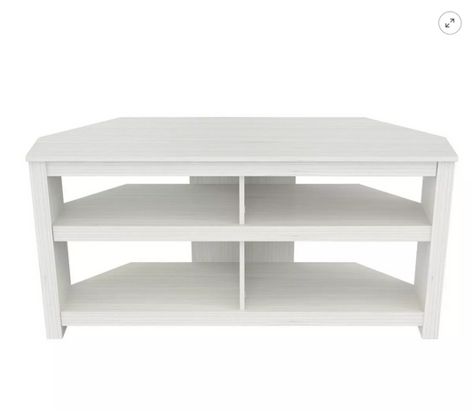 Inval 50 in. Washed Oak Wood Corner TV Stand Fits TVs Up to 60 in. with Cable Management (White)