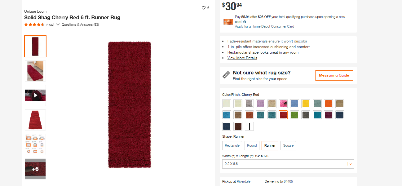 Unique Loom Solid Shag Cherry Red 6 ft. Runner Rug