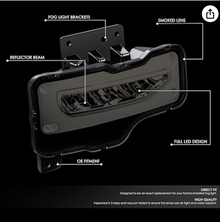 DNA MOTORING FL-ZTL-372-SM Pair of LED Fog Lights with Wiring Harness & Switch Compatible with 16-18 GMC Sierra 1500/2018 Sierra 1500 Limited,Smoked Lens