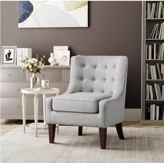 Lifestyle Solutions Marseille Light Grey Accent Chair with Tufted Cushions