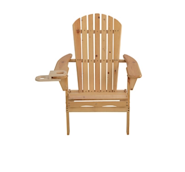 35 x 32 x 28 in. Foldable Adirondack Chair with Cup Holder, Natural