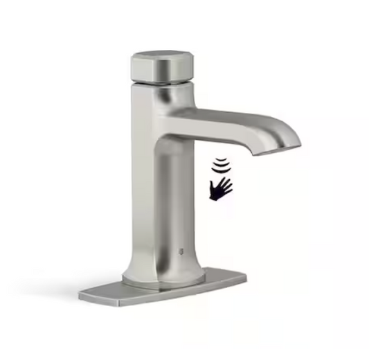 KOHLER Rubicon Battery Powered Touchless Single Hole Bathroom Faucet in Vibrant Brushed Nickel