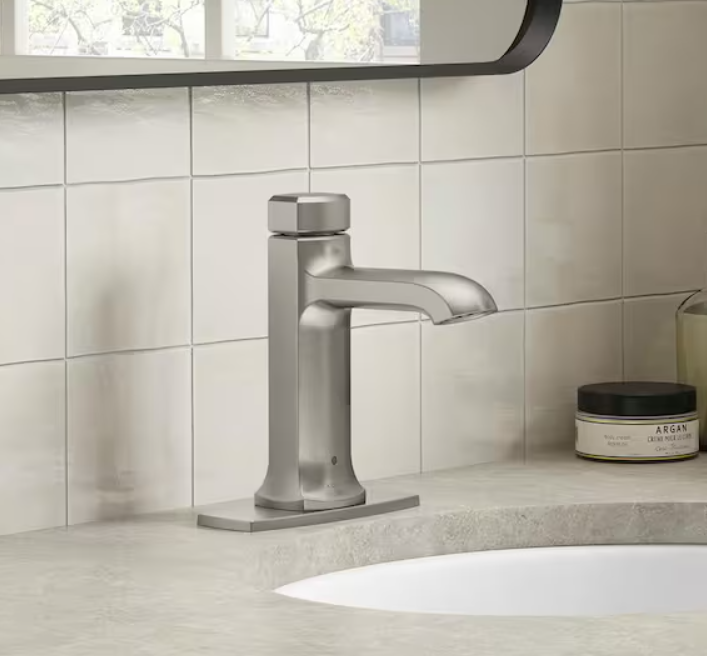 KOHLER Rubicon Battery Powered Touchless Single Hole Bathroom Faucet in Vibrant Brushed Nickel