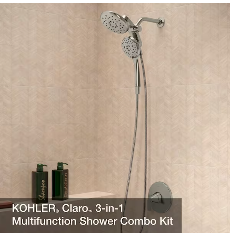 KOHLER Claro 1-Spray Dual Wall Mount Fixed and Handheld Shower Head 1.75 GPM in Vibrant Brushed Nickel