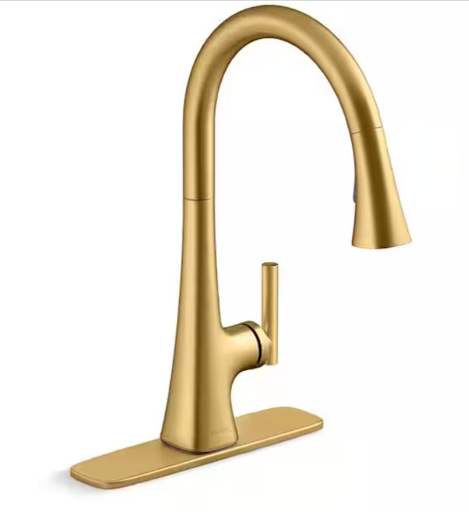 KOHLER Conti Single Handle Pull Down Sprayer Kitchen Faucet in Vibrant Brushed Moderne Brass-Open Box