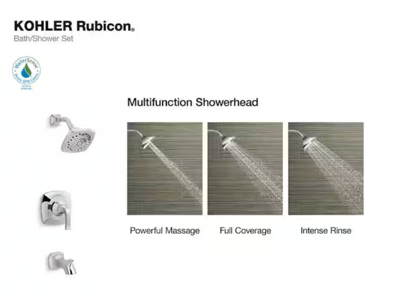 KOHLER Rubicon 3-Spray Wall-Mount Tub Shower Faucet in Polished Chrome (Valve Included)-Open Box