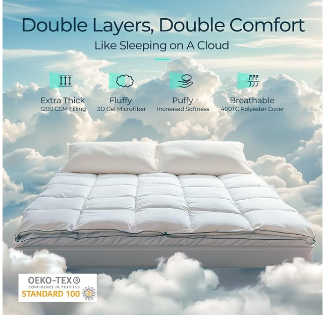 LINSY LIVING King Mattress Topper, Pillow Top Mattress Topper King with Extra Thick Down Alternative Quilted, Soft Breathable Mattress Pad Cover TWIN