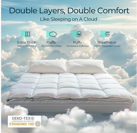 LINSY LIVING King Mattress Topper, Pillow Top Mattress Topper King with Extra Thick Down Alternative Quilted, Soft Breathable Mattress Pad Cover TWIN