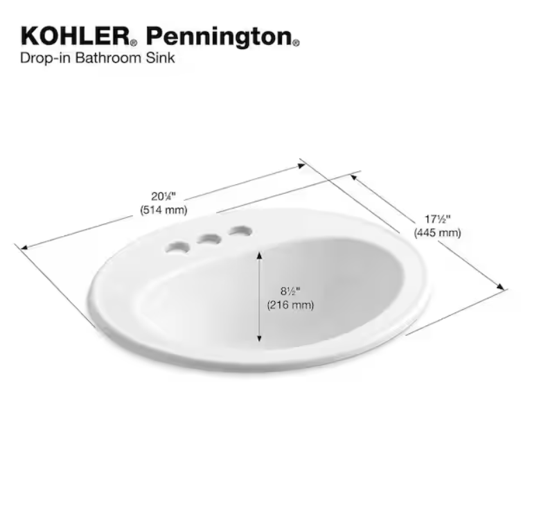 KOHLER Pennington 20-1/4 in. Oval Top-Mount Vitreous China Bathroom Sink in White with Overflow Drain