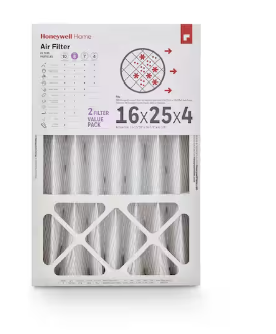 Honeywell Home 16 x 25 x 4 Pleated Furnace Air Filter FPR 8, MERV 8 (2-Pack)