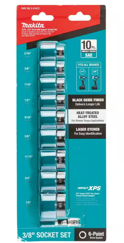 Makita IMPACT XPS Socket Set SAE with Standard SA (10-Piece)-OPEN PACKAGE