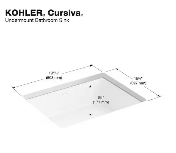 KOHLER Cursiva 20 in. Rectangle Vitreous Undermount Bathroom Sink White  R281050