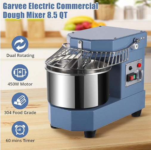 Garvee Commercial Dough Mixer 8.5Qt, 450W Dual Rotating Dough Kneading Machine with Food-grade Stainless Steel Bowl