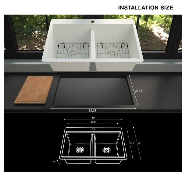 Glacier Bay Stonehaven 33 in Drop-In 50/50 Double White