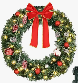 VINGLI 24/36/48/60 inch Large Pre-Lit Outdoor Christmas Wreath with LED Lights/Bows Holiday Accent Decoration for Front Door Windows