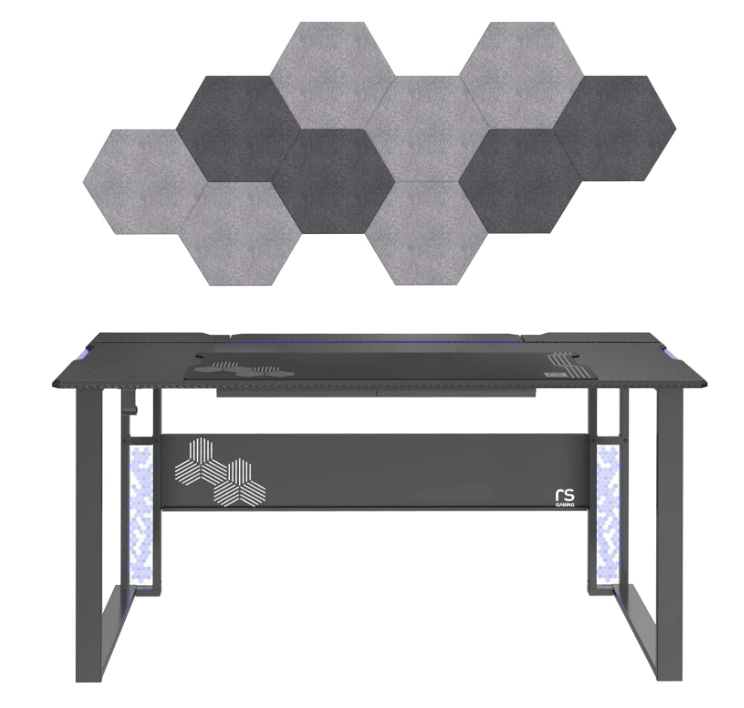 RS Gaming™ Mergence 60"W RGB Gaming Computer Desk With 10 Acoustic Panels, Black